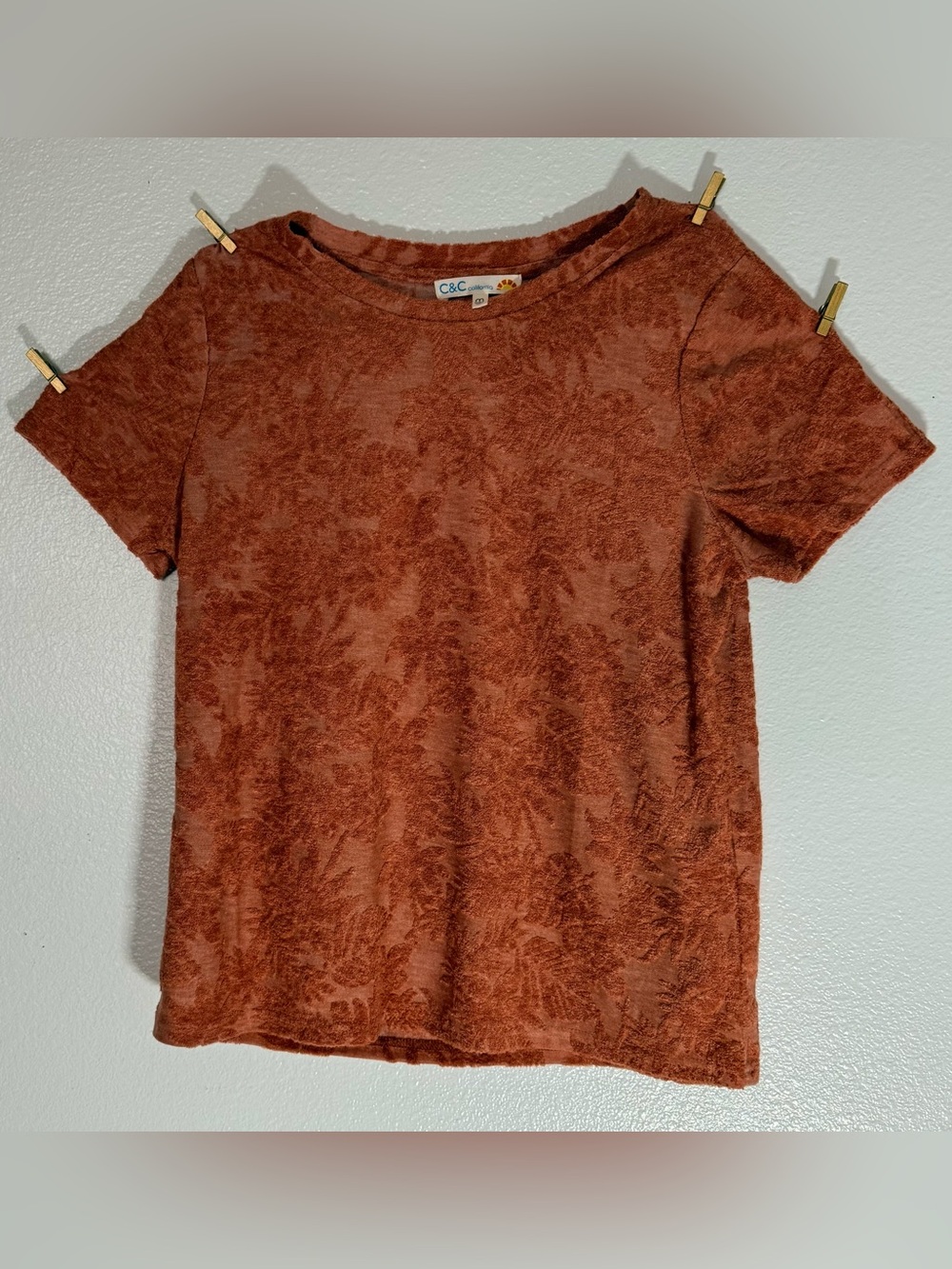 C&C California Rust Terracotta Textured Burnout Tee Size Medium